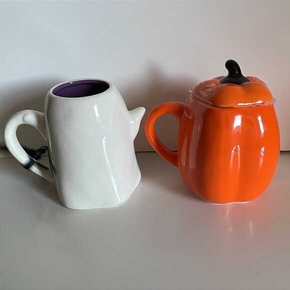 Rae Dunn Halloween Mug Set Ghost Happy Haunting Pumpkin Beware With Topper BNWB - Picture 3 of 16